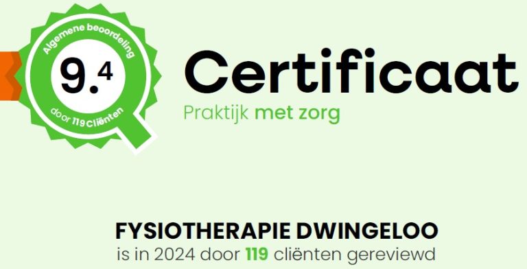 Cliënten geven Fysiotherapie Dwingeloo een 9,4!